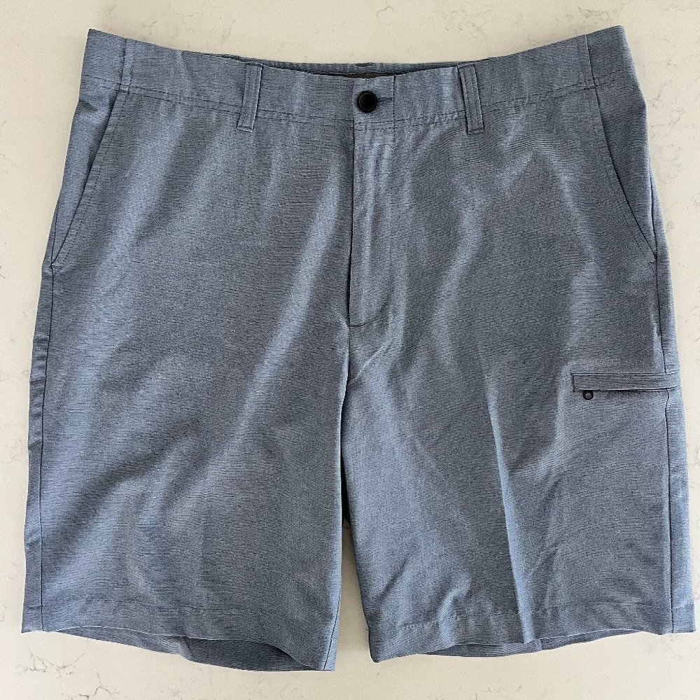 Haggar Athletic Flat Front w Flex Waistband Polyester Striped Short Blue Sz 38